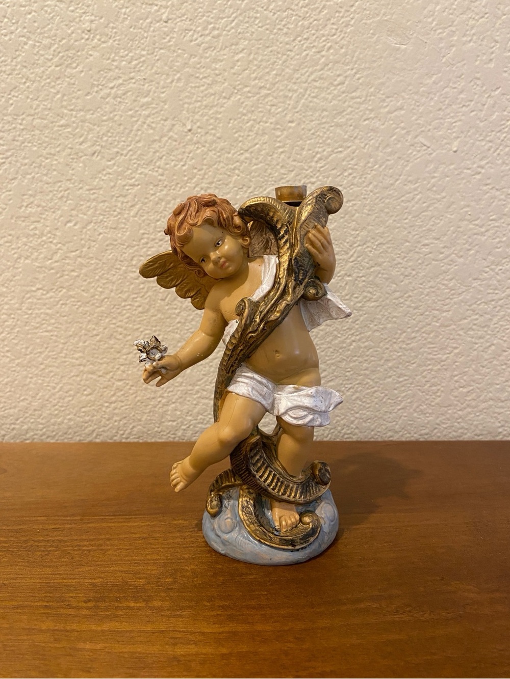 Vintage Roman Fontanini Figurine Depose Italy Cherub Angel Candle Holder